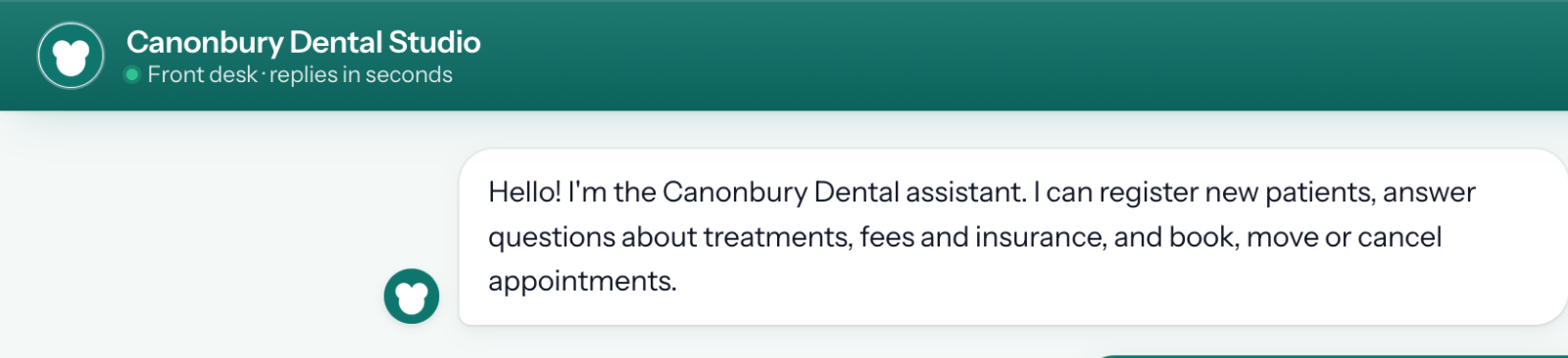 The patient-facing chat page